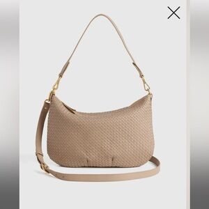 • Quince • NWT Italian Leather Convertible Crescent Handwoven Shoulder Bag Taupe